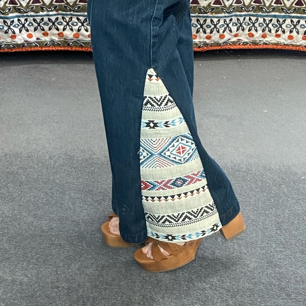 Women's Blue Jeans with Patterned Insert